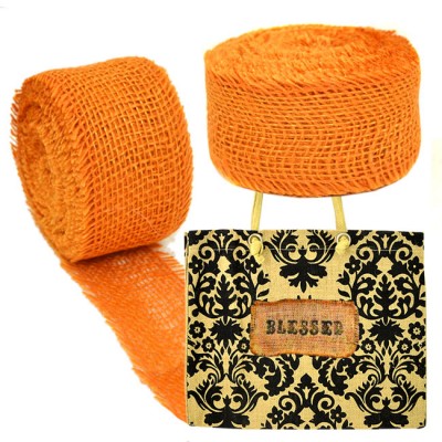 GE-12ORN - ORANGE BURLAP JUTE RIBBON - 10 Meters X 2"